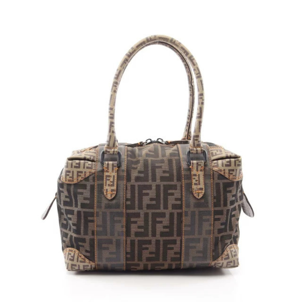 Fendi Zucca Handbag Canvas Brown Beige Cream Black